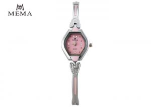 Korean Style Ladies Silver Bangle Watch , Pink Dial Women'S Dress Watches