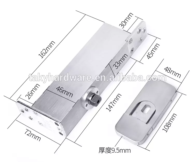 40-45mm Thick Wooden Door Closer Self Closing Concealed Floor Spring in SSS Finish