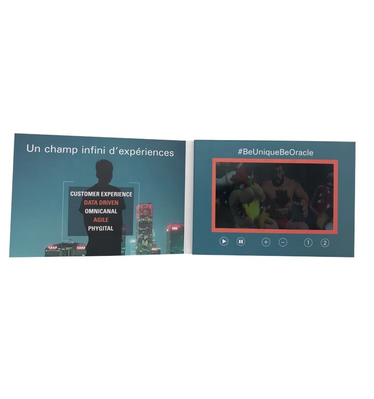 direct maile video brochure card, 7 inch video in print custom video packaging for marketing