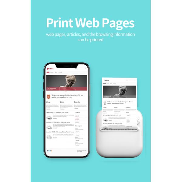 Wireless Bluetooth WiFi Mini Inkless Printer Color Sticker ODM