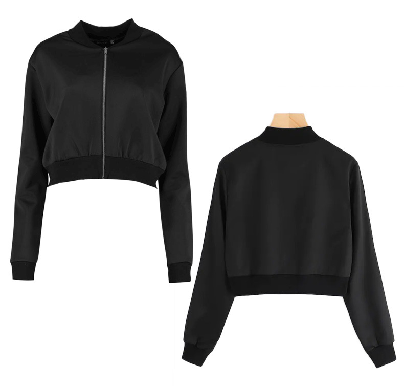 Wholesale spring autumn Ladies short cropped stand-neck baseball zipper jacket womens coat
