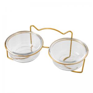 China Elevated Pet Glass Cat Bowls Double For Protecting Pet Spine on sale