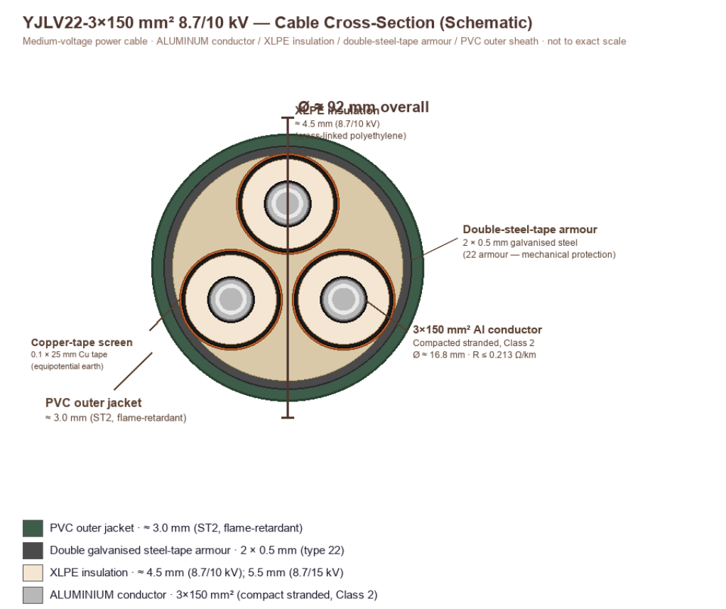 High Capacity Mv Armoured Cable 150mm2 XLPE 3 Core Aluminum Cable