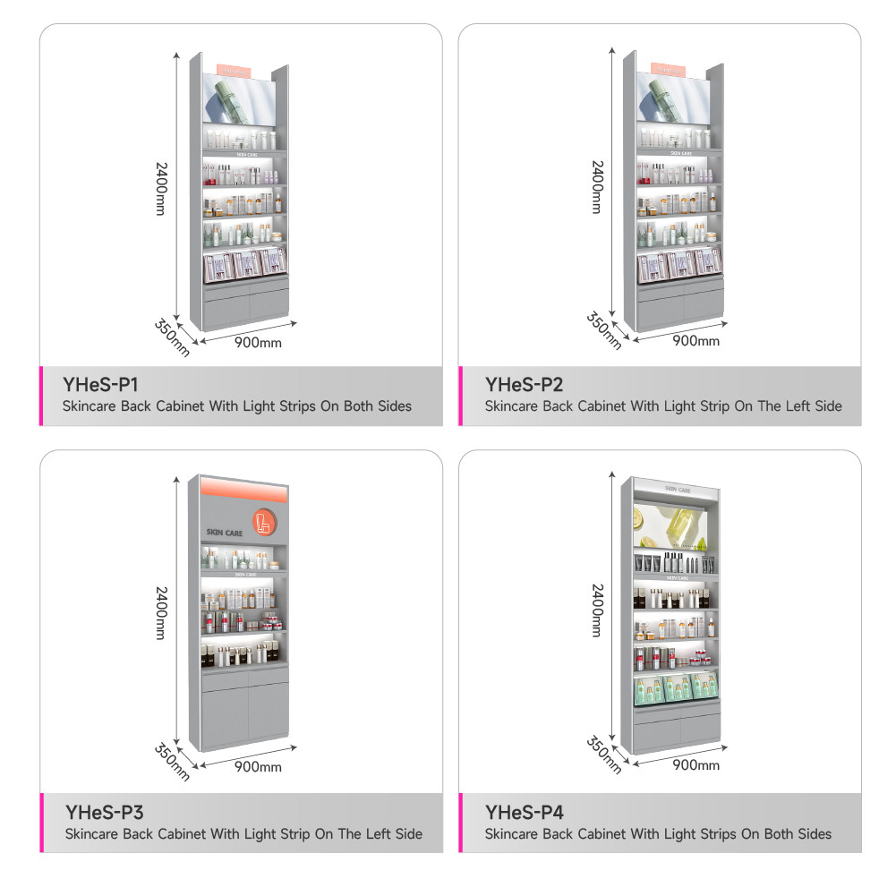 Skincare Display Cabinet Gray Wooden Beauty Store Display Rack With Adjustable Layer Board For Cosmetic Store Design