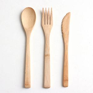 Quality OEM logo natural portable Travel wooden fork spoons knives bamboo wood Flatware cutlery set for kitchen wholesale