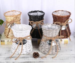 China Creative Wicker Flower Basket Hand-Woven Flower Vase Living Room Decoration Small Storage on sale