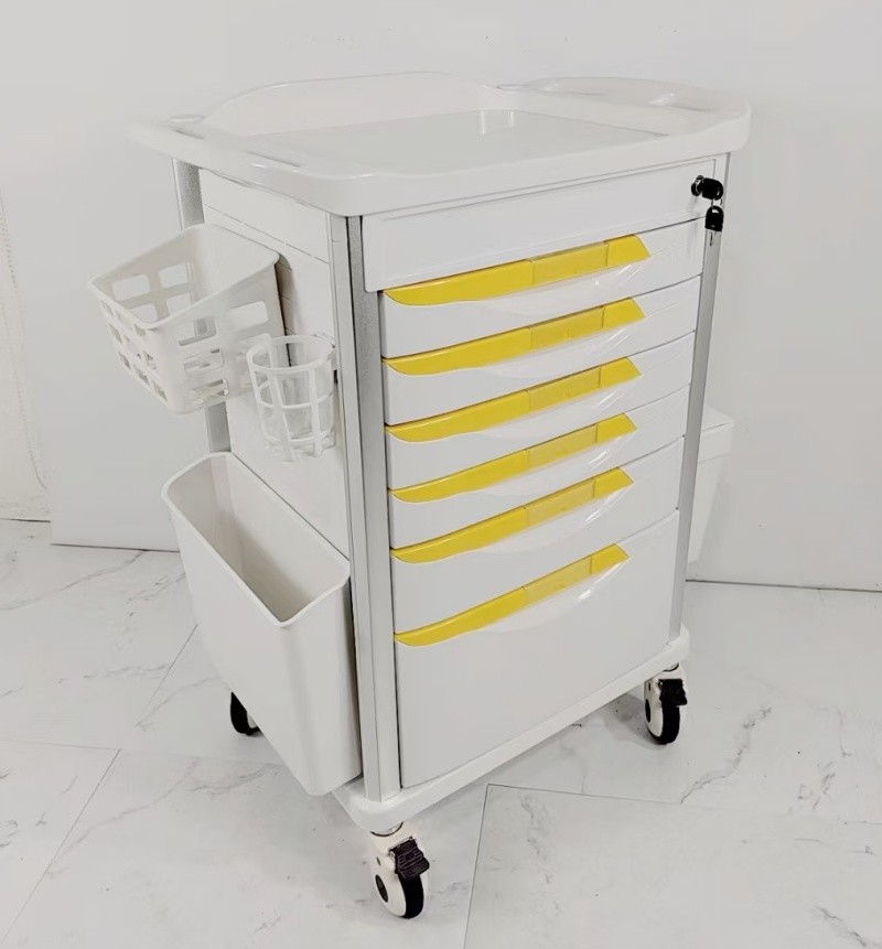 Easy To Clean Medical Trolley With Central Locking 6 Drawers Hospital Drug Trolley