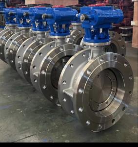 China Triple Eccentric Offset Flanged Butterfly Valves Manual  Worm Gearbox PN16 25 40 Cast Steel Ductile on sale