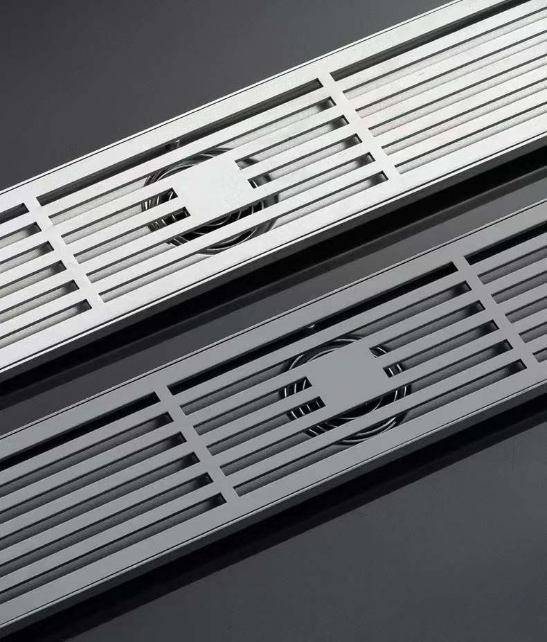 Matte Silver Stainless Steel Linear Shower Drain With Removable Pattern Grate