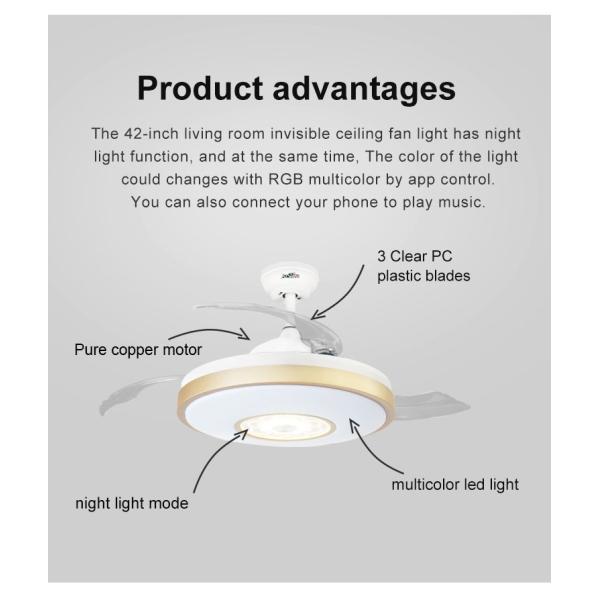 Stylish Metal Indoor Ceiling Fan with Hidden Blades and Cooling Air LED Light Function