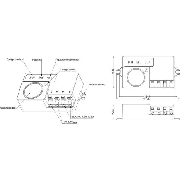 Energy Saving Wall Mount Microwave Motion Sensor With 150° Detection Angle
