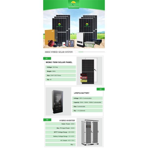 30KW Hybrid Solar Power System Kit MPPT Hybrid Inverter With BMS Protection