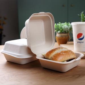 China Nontoxic 21g Biodegradable Bagasse Tableware Pulp Clamshell 6 Inch Bagasse Burger Box on sale