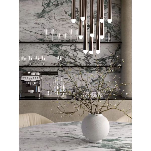 Italian Green Marble Dining Table - Luxury Emerald Silk Art Table for Dining Room