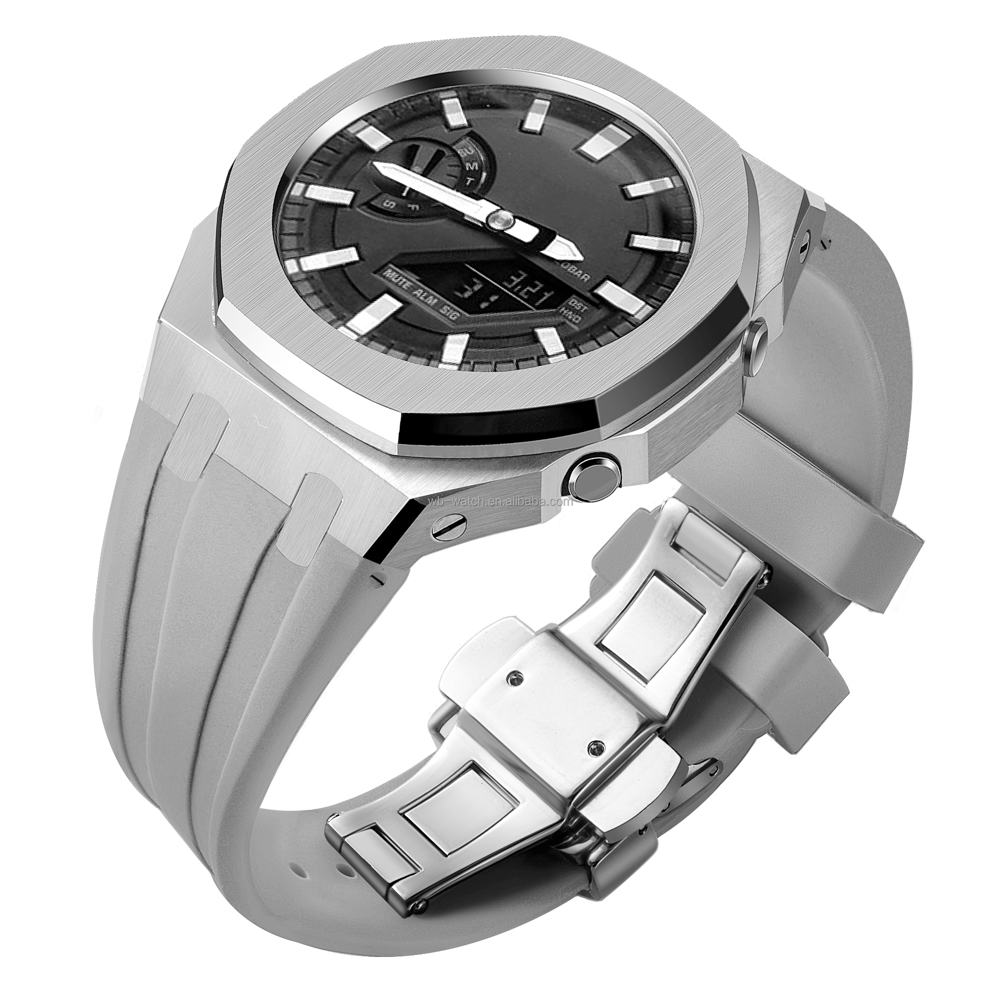 GA2100 Casio G Shock Watch Case Modified With Silicon Band Strap In 316 Stainless Steel