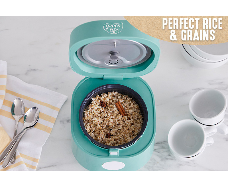 GreenLife PFAS-Free, 4-Cup Rice Oats and Rains Cooker, Healthy Ceramic Nonstick, Easy to Use Automatic Presets, Dishwas