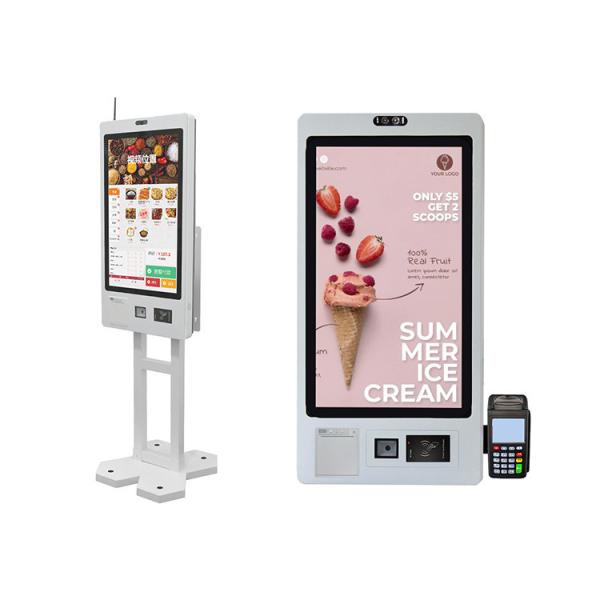21.5 23.8 27 32 Inch Floor Standing Wall Mounted Self Ordering Payment Kiosk With QR Code Scanner 80mm Thermal Printer