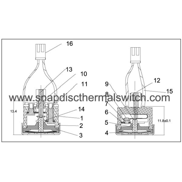 KSD301 16A 250V Snap Disc Thermostat For Water Heater