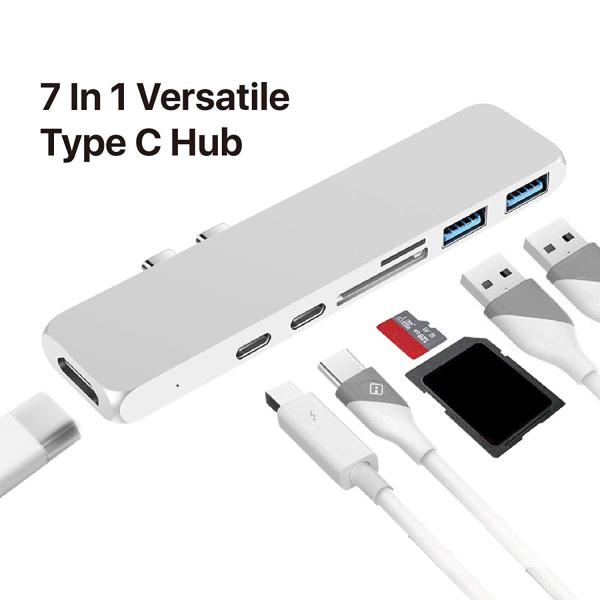 Cheap USB C Hub 7 in 1 Adapter Dual Type C Docking Station to 40Gbps Thunderbolt 3,Dual USB 3.0 4K 30Hz  SD&TF Card reader for sale