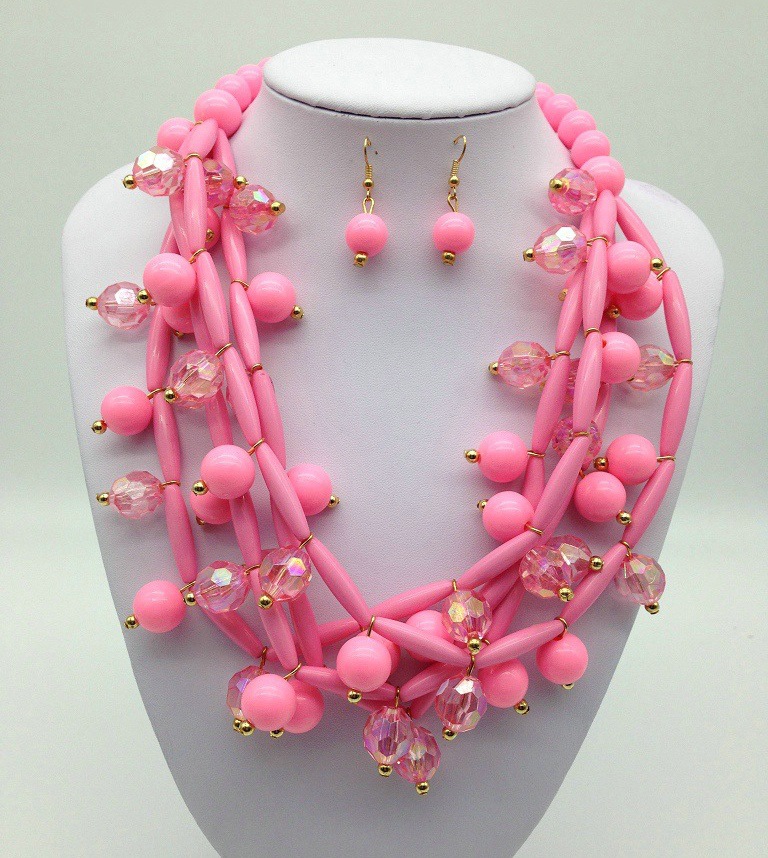 Fashion Exporting designs Acrylic Bead African Beads Jewelry Set Multi layer Necklace And Earring Set