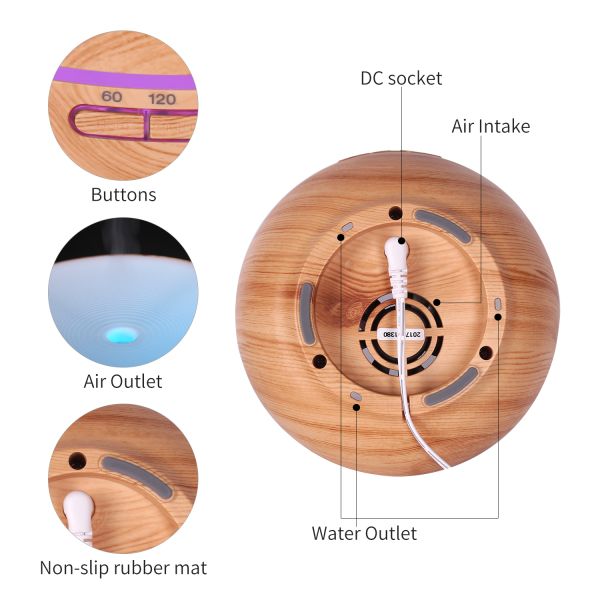 Factory Provide 200ml Wood Grain Essential Oil Scent Fragrance Aroma Diffusers for Home Large Room With Night Light