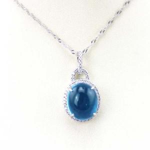China 925 Sterling Silver 12x14mm Dome Blue Topaz CZ Diamonds  Pendant and Silver Chain Necklace (PSJ0361) on sale