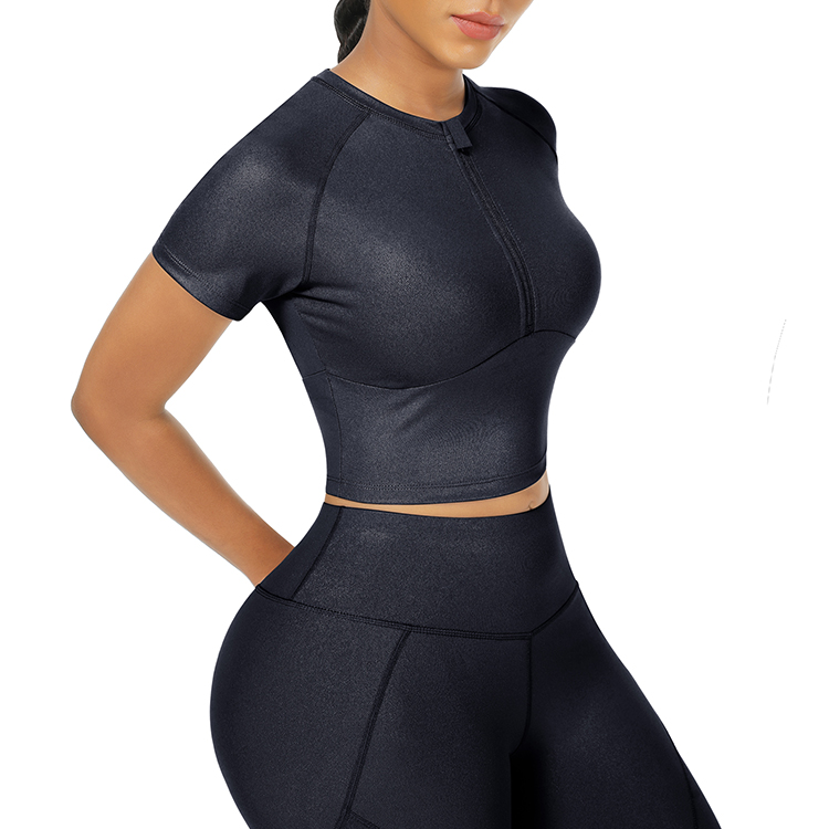 HEXIN Breathable Material Short Sleeve Crop Top and High Waist Leggings Set for Women