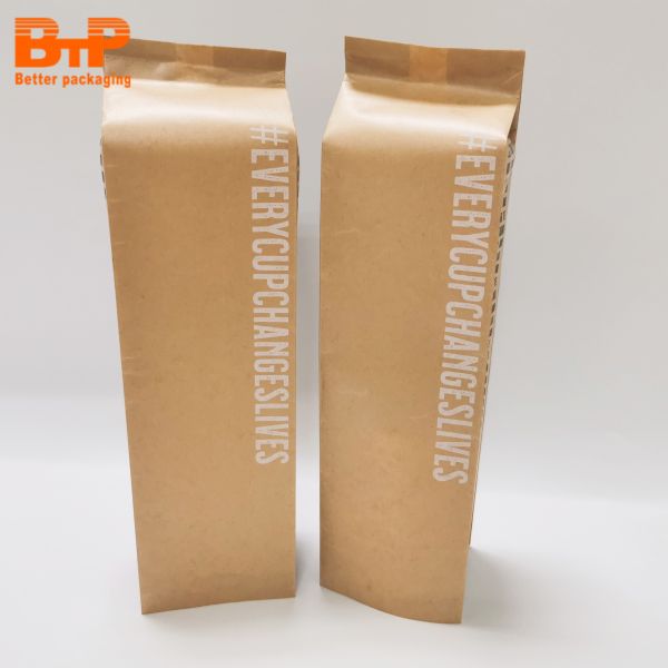 Coffee Bags Biodegradable Kraft Paper Package Pouch Compostable Flat Bottom Pouches square Box Packaging Bag