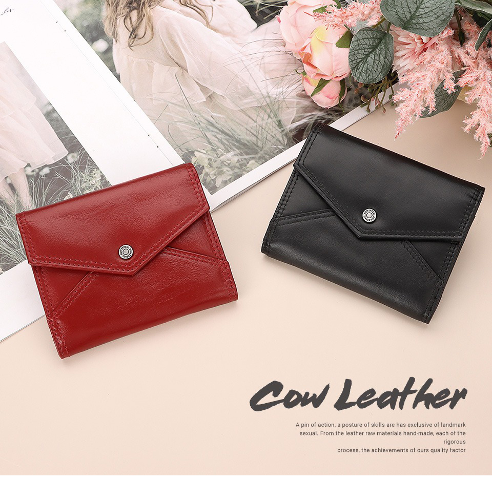 Open Closure First Layer Cowhide Buckle RFID Genuine Leather Women's Small Coin Purse