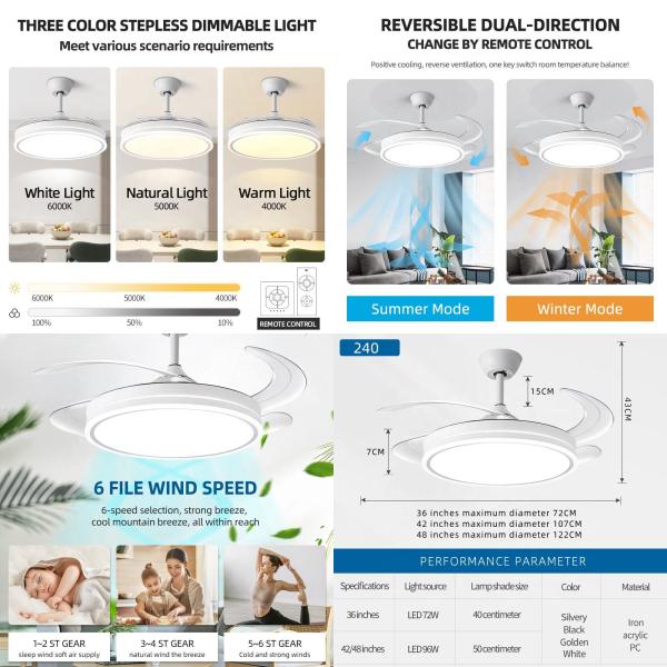 Factory 110V Modern LED Ceiling Lamp 42 Inch Remote Control Ceiling Fan With Light
