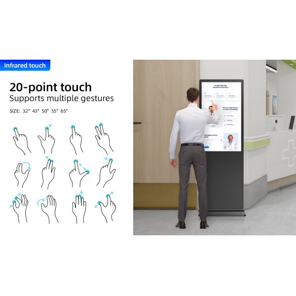 50 Inch Floor Stand Digital Signage Kiosk Display with Animation Cloud CMS Android Touch Screen 4K UHD