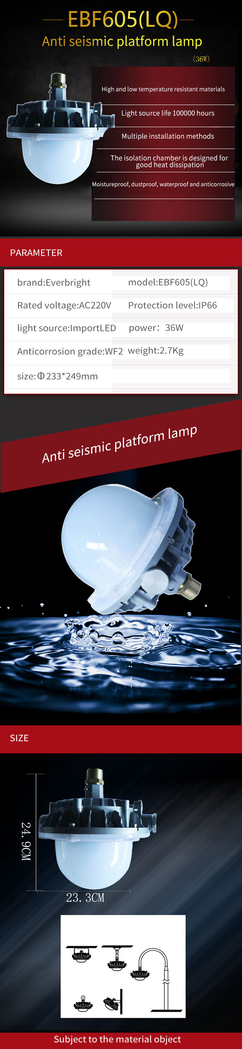Dustproof 36W WaterProof LED Flood Lights 130lm Explosion Proof Lamp
