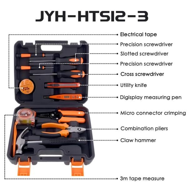 JYH-HTS09-4 Black Household Tool Box Set 8 Piece Mechanic Toolbox Set With Hammer