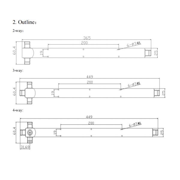 350-2700MHz Power Divider Splitter With N Connectors 2/3/4 Way Cavity Power Splitter / Divider