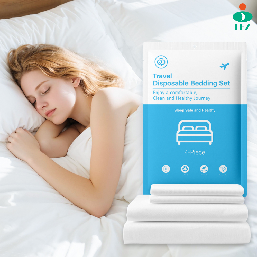 China Hygienic 4-piece Disposable Bedding Sheets Set Quilt Cover Pillowcase for Hotel Travel on sale