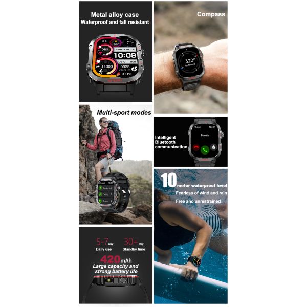 Eraysun Outdoor Reloj G45 Smart Watches Sport 2.01inch LED Flashlight Compass 1ATM Swim Waterproof Fitness Men G45 Smartwatch
