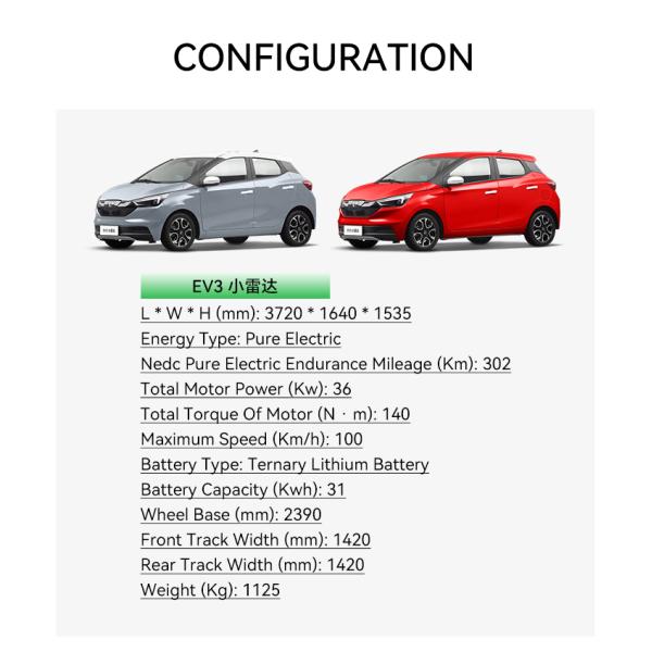 JMEV EV3 Pure Electric High Speed 100Km/h 4 Four Wheel Electric Vehicle 0km Best Used Car with 2390mm Wheel Base 2023