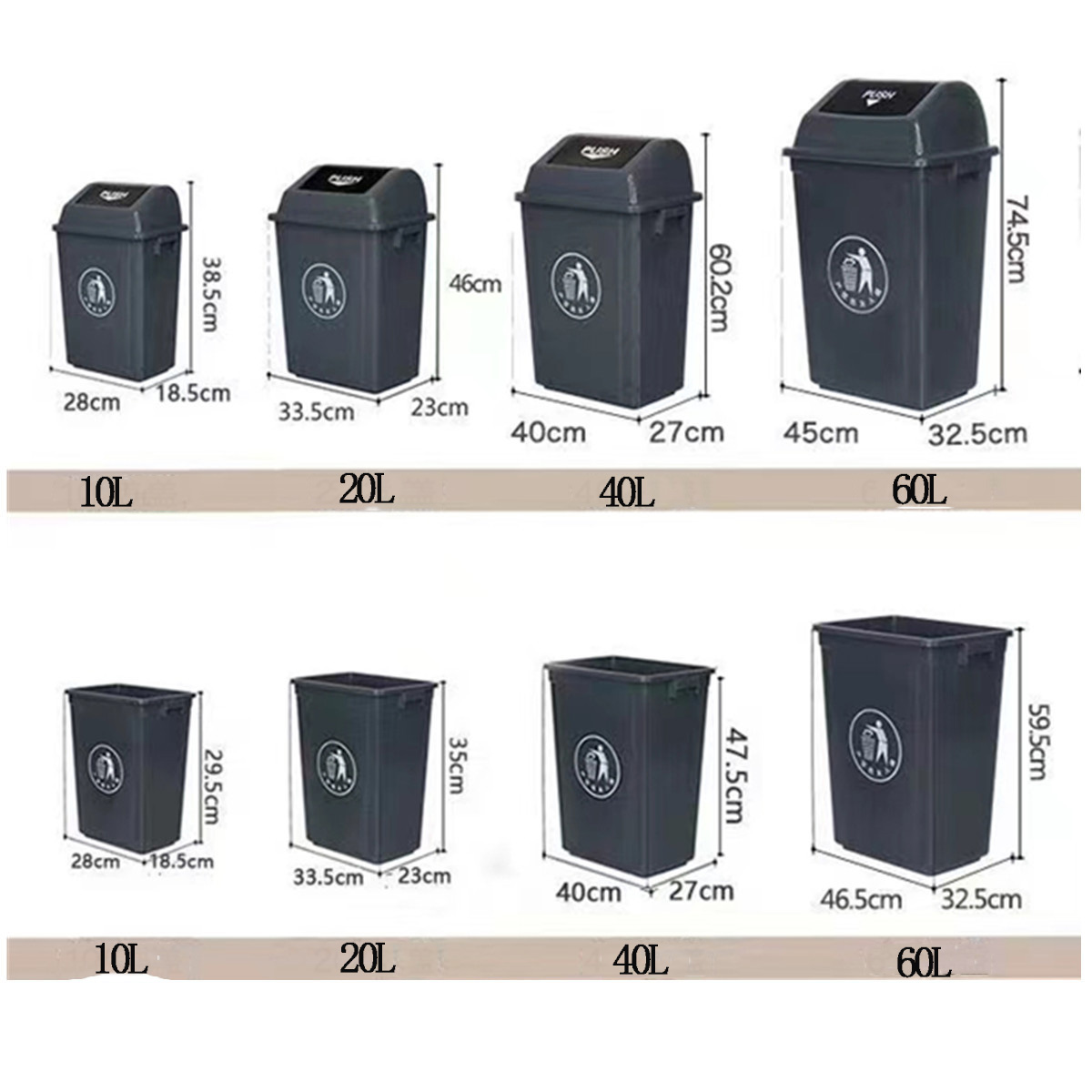 40L Square Kitchen School Sanitation Shake Lid Type Commercial Plastic Trash Can Shake with Lid