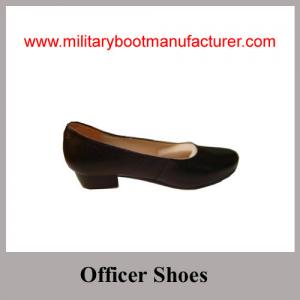 Wholesale China Made Black Full Grain Leather Lady Officer Shoes with Leather Sole