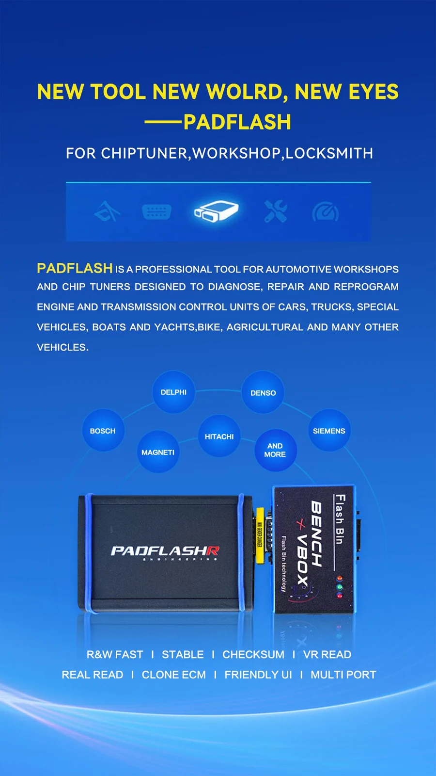 PADFLASH Full Version ECU TCU Programmer with Bluetooth and Checksum Support for Automotive Diagnostics