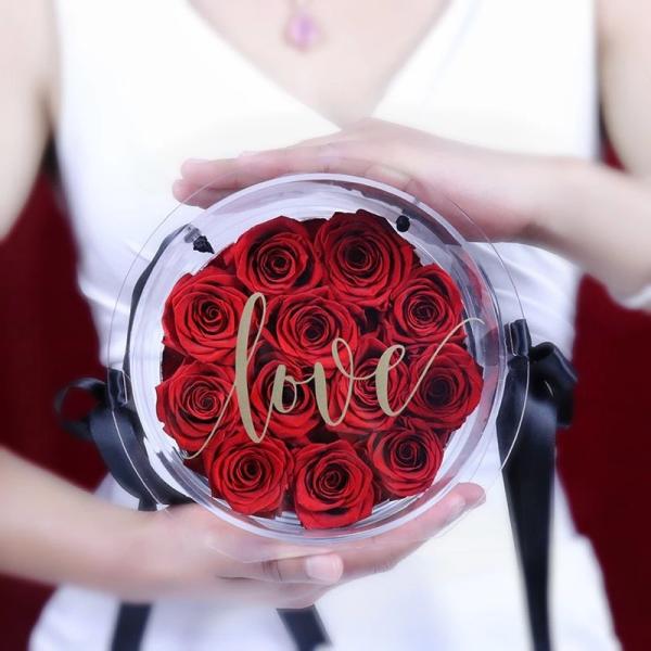 Preserved Rose Flower Eternal Rose in Transparent Round Acrylic Box for Love Valentine's Day Girls Birthday Long Lasting