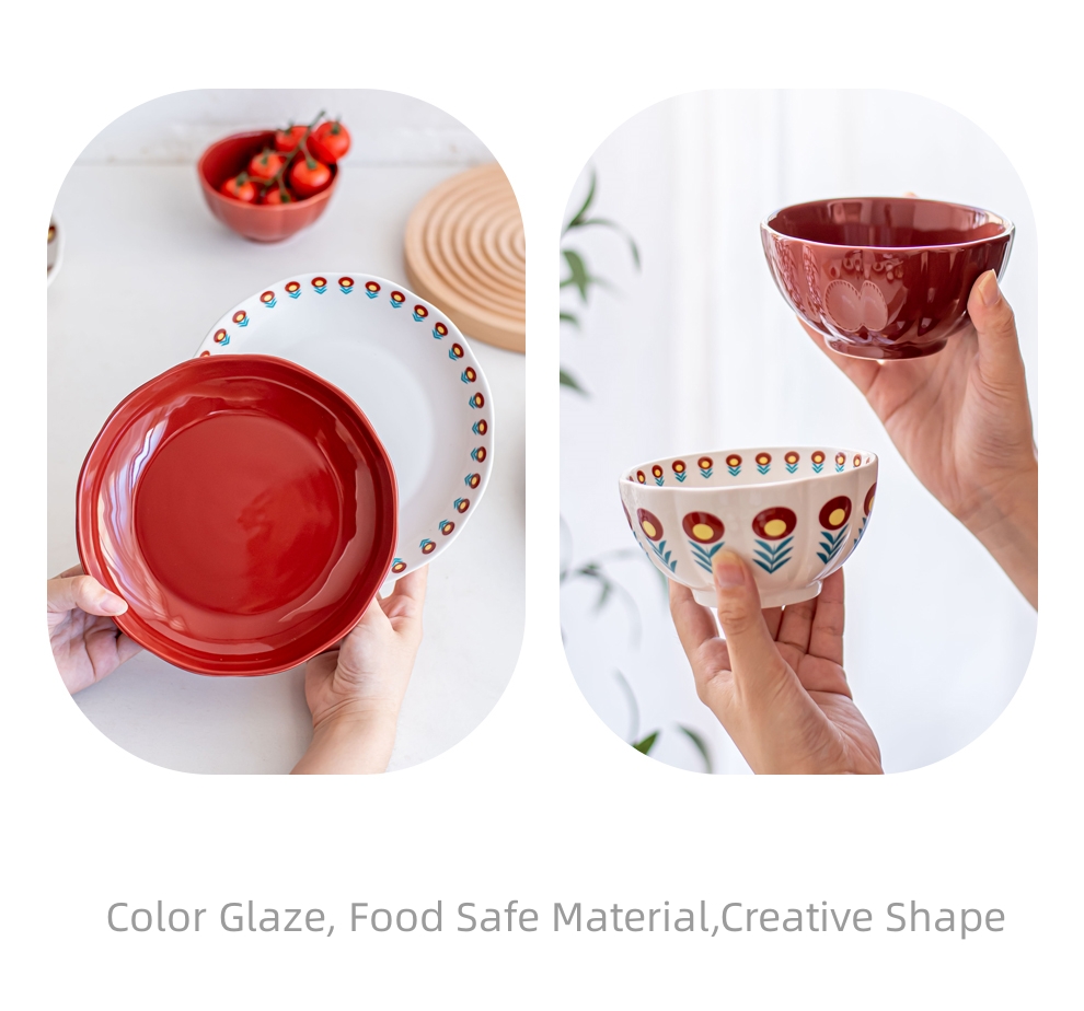 Porcelain Floral Dinner Set With Decal Solid Color Technique Under Glazed Ceramic Type