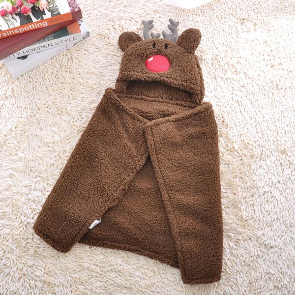 Machine Washable Flannel Hoodie Blanket Sherpa Knit Hooded Animal Blanket
