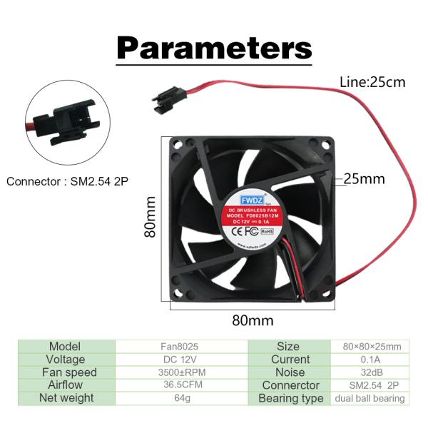 DC 12V Cooler Dc Brushless Fan 80mm Connerctor For Computer LED Chip