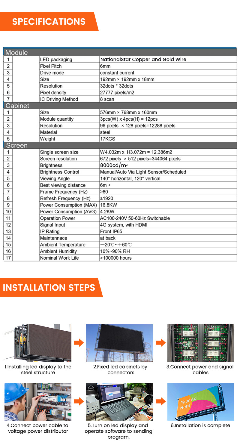 Custom high end design p6 8000nits steel waterproof IP65 digital outdoor led billboard for advertising