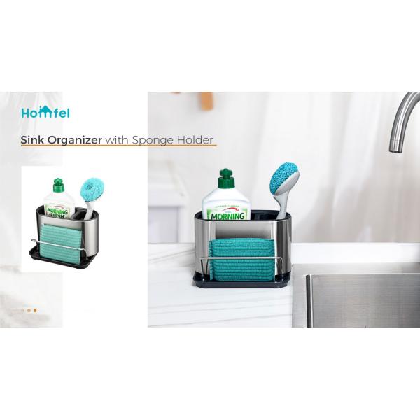 Stainless Steel Kitchen Sink Organiser Rack With Fluid Pump And Sponge Holder