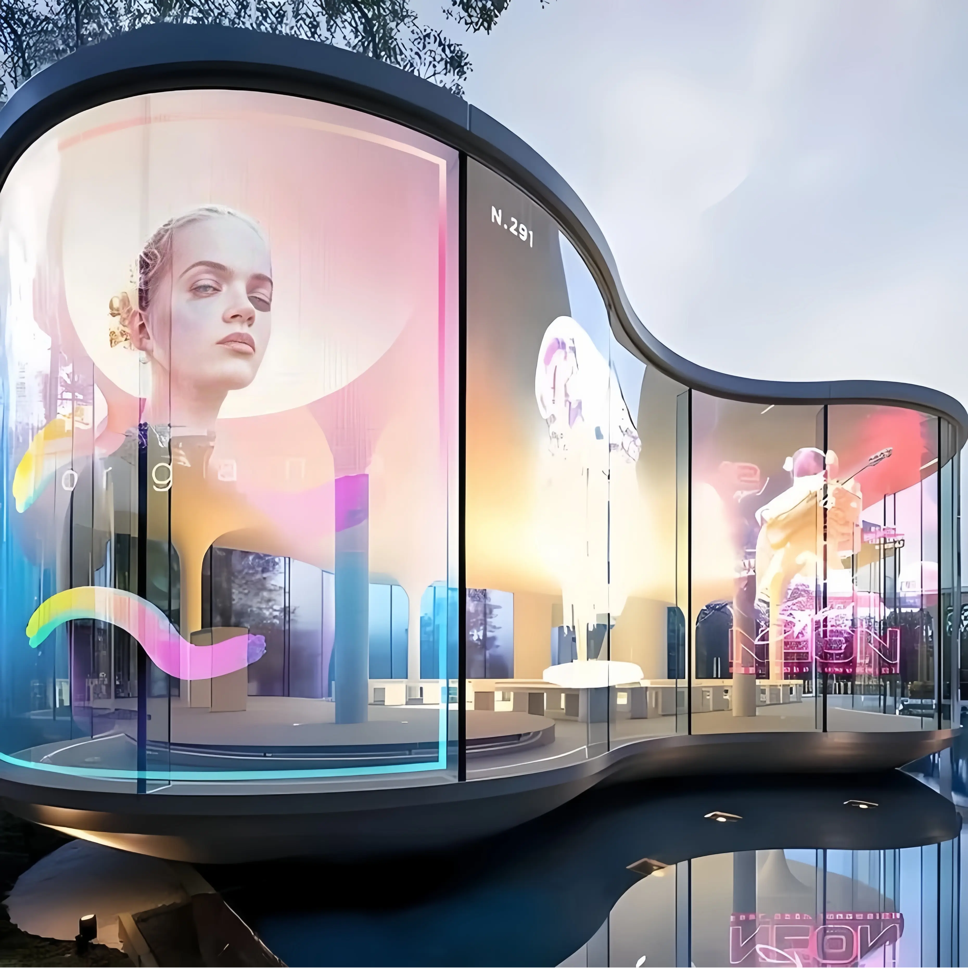 China Transparent Led Film Display on Window Flexible Transparent Video Wall on sale