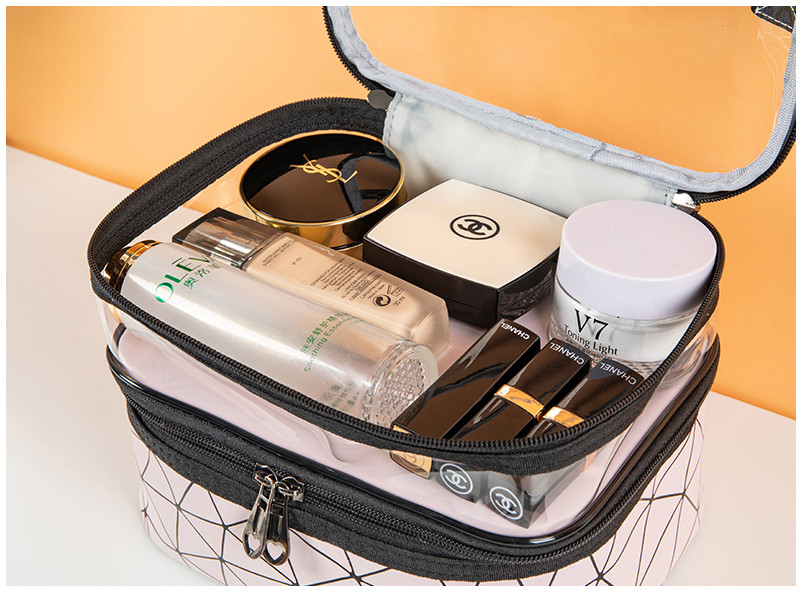 Double Layer Makeup Bag Case With Adjustable Dividers