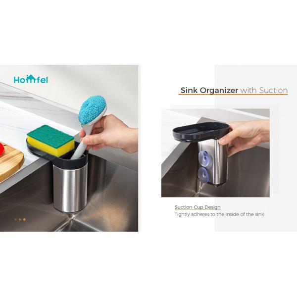 Stainless Steel Kitchen Sink Organiser Rack With Fluid Pump And Sponge Holder