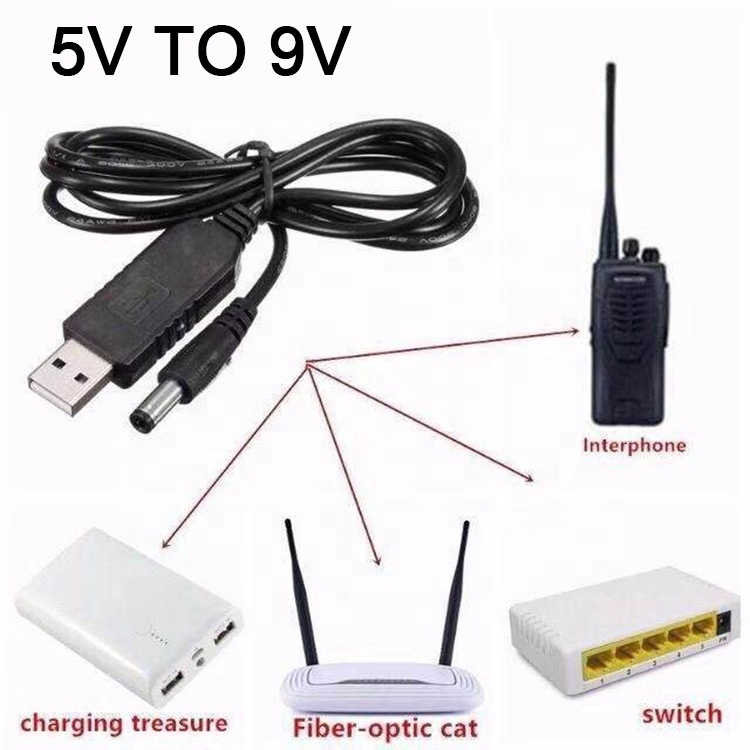 High Quality USB 5V to 9V DC 5.5x2.1mm 4.0x1.7mm 3.5x1.35mm Jack Boost Step Up Power Converter Cable for Wifi Router Modem